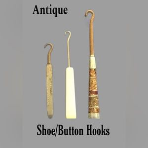 Antique Shoe/Button Hooks,‎ Metal/Celluloid/Crushed Stone Handles, 3 Hooks